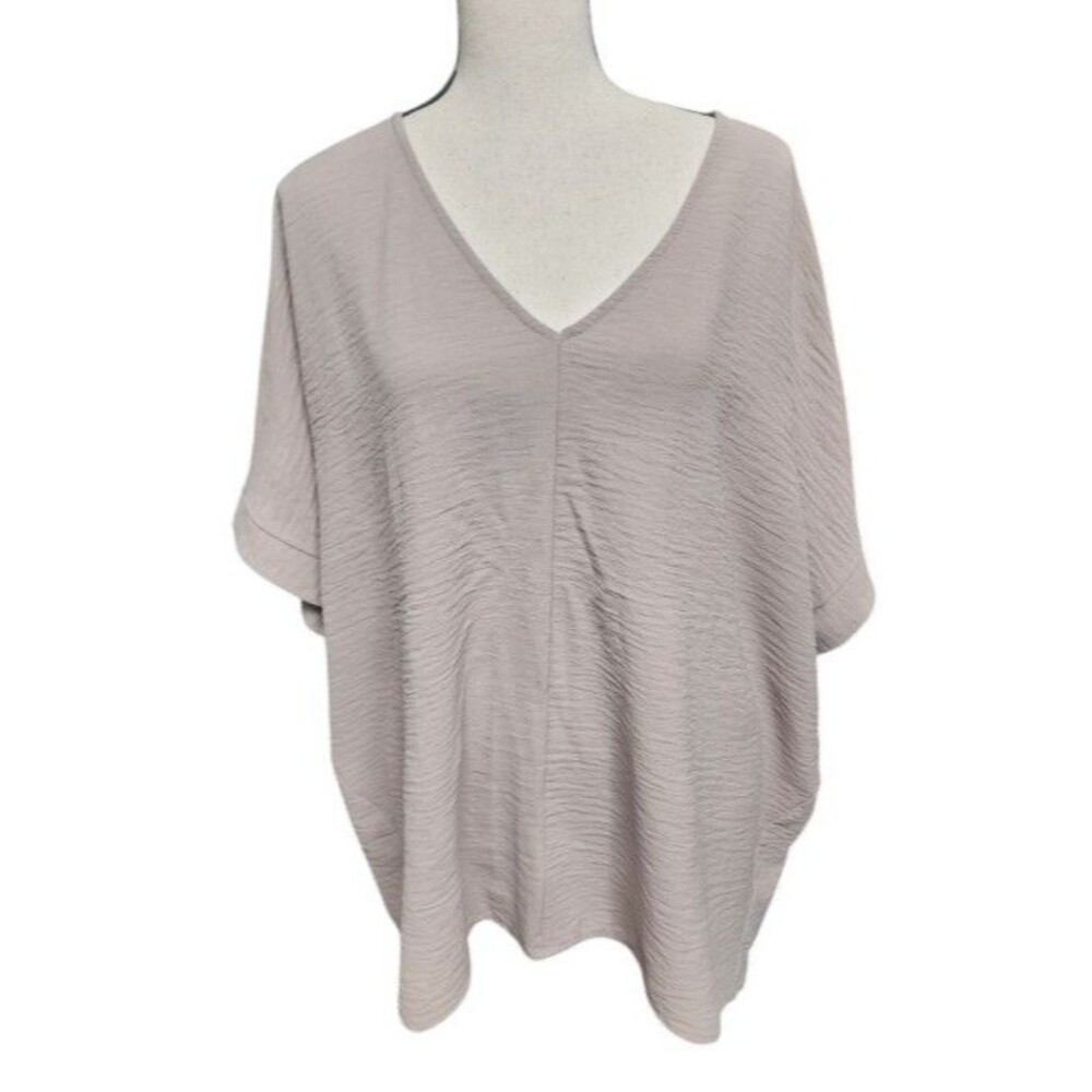 Zenana Beige Blouse Size XL Lagenlook Classic Comfort